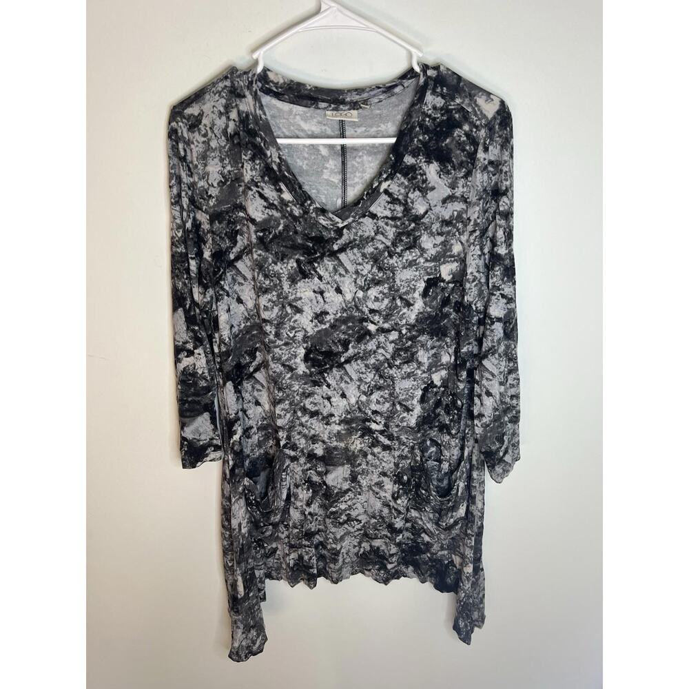 LOGO Lori Goldstein Wm Lg Assymetrical Long‎ Sleeve Tunic Tee Shirt Marbled Chic
